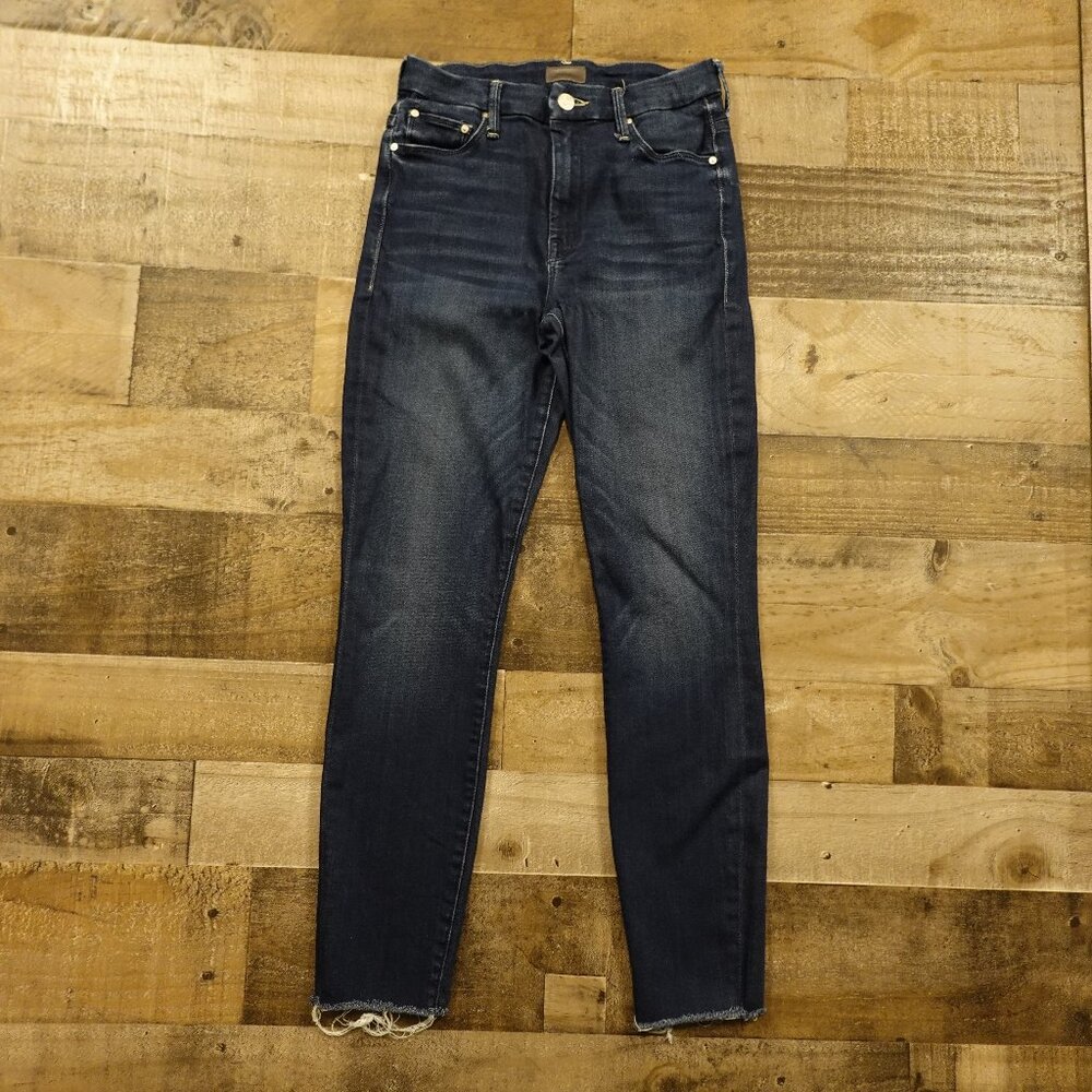 Mother High Waisted Looker Ankle Fray Jeans Women’s 26 Dark Wash Denim FAIR Cond
